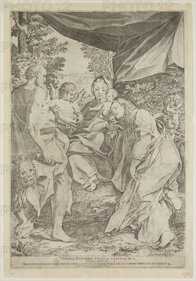Agostino Carracci, Italian, 1557-1602, after Correggio, Italian, ca. 1489-1534, after Cornelis Cort, Netherlandish, 1533-1578, The Madonna of Saint Jerome, 1586, engraving printed in black ink on laid paper, Plate: 19 1/4 × 13 1/8 inches (48.9 × 33.3 cm)