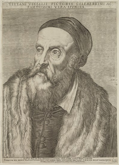 Agostino Carracci, Italian, 1557-1602, after Titian, Italian, ca.1488-1576, Portrait of Titian, 1587, Engraving printed in black ink on wove paper, Plate: 12 7/8 × 9 1/8 inches (32.7 × 23.2 cm)