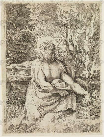 Annibale Carracci, Italian, 1560-1609, Saint Jerome, ca. 1591, etching printed in black ink on laid paper, Plate: 10 1/8 × 7 5/8 inches (25.7 × 19.4 cm)