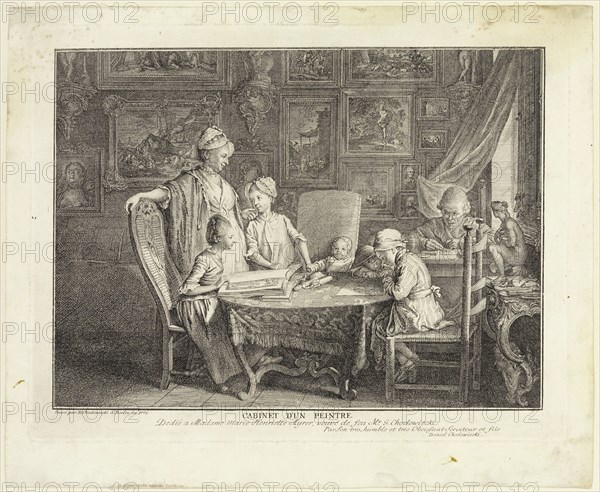 Daniel Nikolaus Chodowiecki, German, 1726-1801, Cabinet d'un peintre, 1771, engraving printed in black ink on laid paper, Plate: 7 × 9 inches (17.8 × 22.9 cm)