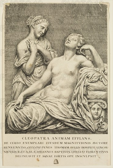 Giovanni Battista Cipriani, Italian, 1727-1785, after Benvenuto Cellini, Italian, 1500-1571, Death of Cleopatra, between 1727 and 1785, etching and engraving printed in black ink on laid paper, Sheet (trimmed within plate mark): 9 × 5 7/8 inches (22.9 × 14.9 cm)