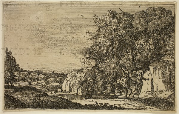 Claude Gellée, French, 1600-1682, The Flight into Egypt, between 1630 and 1633, etching printed in black ink on wove paper, Image: 4 × 6 1/2 inches (10.2 × 16.5 cm)