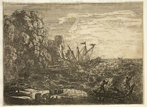 Claude Gellée, French, 1600-1682, The Storm at Sea, 1630, etching ? printed in black ink on wove paper, Image: 4 7/8 × 6 3/4 inches (12.4 × 17.1 cm)