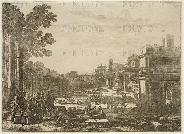 Claude Gellée, French, 1600-1682, Campo Vicino, Rome, 1636, etching printed in black ink on wove paper, Image: 7 1/8 × 10 inches (18.1 × 25.4 cm)