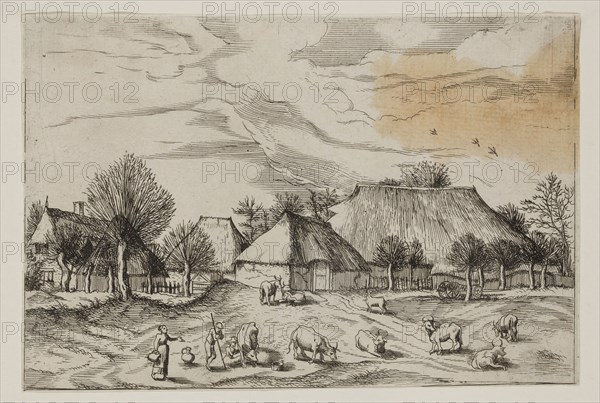 Jan Duetecum, Dutch, Landscape No. 11, ca. 1559, etching and engraving printed in black ink on laid paper, Sheet (trimmed within plate mark): 5 3/8 × 8 inches (13.7 × 20.3 cm)