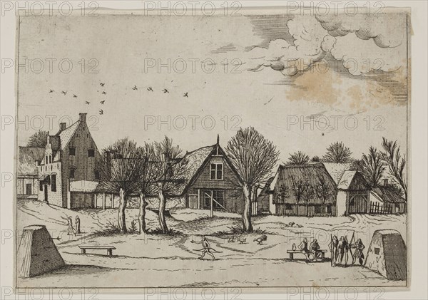 Jan Duetecum, Dutch, Landscape No. 11, ca. 1561, etching and engraving printed in black ink on laid paper, Sheet (trimmed within plate mark): 5 5/8 × 7 7/8 inches (14.3 × 20 cm)