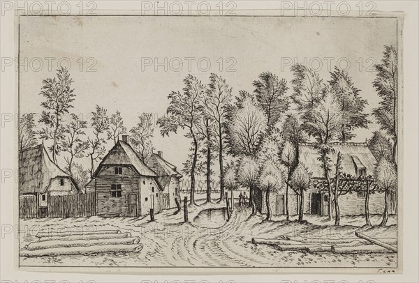 Jan Duetecum, Dutch, Landscape No. 23, ca. 1561, etching printed in black ink on laid paper, Sheet (trimmed within plate mark): 5 1/2 × 8 1/4 inches (14 × 21 cm)