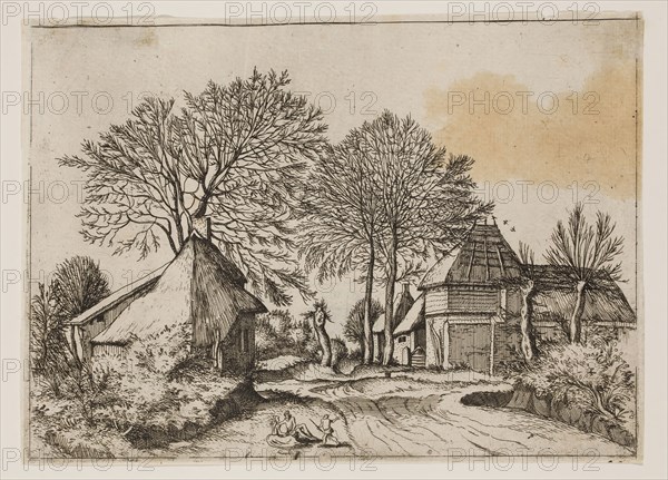 Jan Duetecum, Dutch, Landscape No. 7, ca. 1559, etching printed in black ink on laid paper, Sheet (plate top edge not visible): 5 3/4 × 8 inches (14.6 × 20.3 cm)