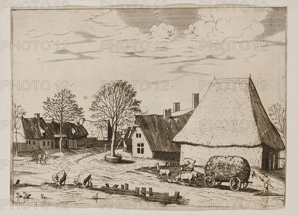 Jan Duetecum, Dutch, Landscape No. 29, ca. 1561, etching and engraving printed in black ink on laid paper, Sheet (trimmed within plate mark): 5 5/8 × 7 3/4 inches (14.3 × 19.7 cm)