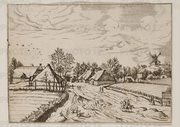 Jan Duetecum, Dutch, Landscape No. 13, ca. 1559, etching and engraving printed in black ink on laid paper, Sheet (trimmed within plate mark): 5 5/8 × 7 3/4 inches (14.3 × 19.7 cm)