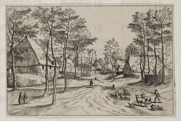 Jan Duetecum, Dutch, Landscape No. 22, ca. 1561, etching printed in black ink on laid paper, Sheet (plate top edge not visible): 5 1/2 × 8 1/4 inches (14 × 21 cm)