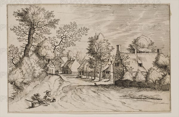 Jan Duetecum, Dutch, Landscape No. 3, ca. 1561, etching and engraving printed in black ink on laid paper, Sheet (trimmed within plate mark): 5 3/8 × 8 inches (13.7 × 20.3 cm)