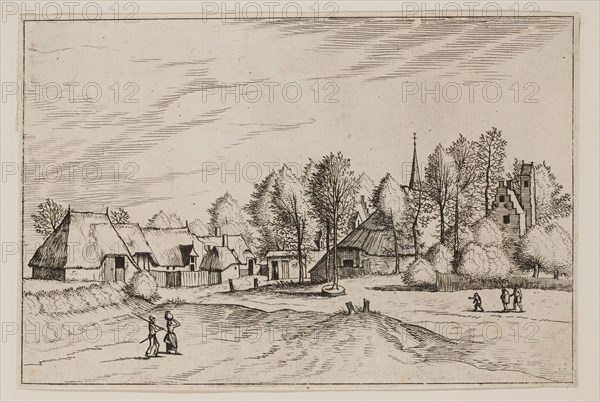 Jan Duetecum, Dutch, Landscape No. 20, ca. 1561, etching and engraving printed in black ink on laid paper, Sheet (trimmed within plate mark): 5 3/8 × 8 1/8 inches (13.7 × 20.6 cm)
