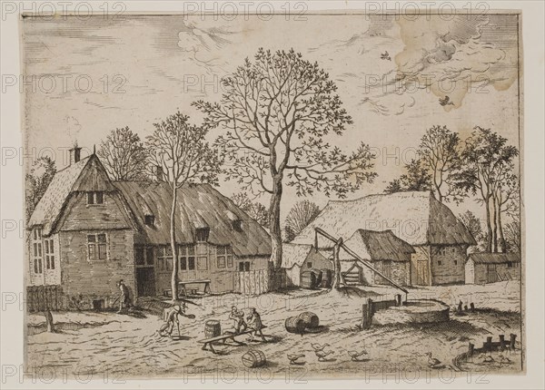 Jan Duetecum, Dutch, Landscape No. 5, ca. 1559, etching and engraving printed in black ink on laid paper, Sheet (trimmed within plate mark): 5 3/4 × 7 7/8 inches (14.6 × 20 cm)