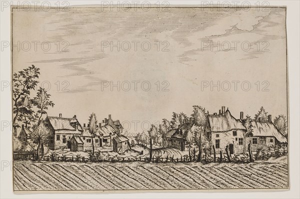 Jan Duetecum, Dutch, Landscape No. 30, ca. 1561, etching and engraving printed in black ink on laid paper, Sheet (trimmed within plate mark): 5 1/2 × 8 inches (14 × 20.3 cm)