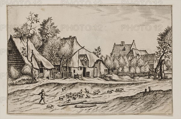 Jan Duetecum, Dutch, Landscape No. 17, ca. 1561, etching and engraving printed in black ink on laid paper, Sheet (trimmed within plate mark): 5 3/8 × 8 inches (13.7 × 20.3 cm)