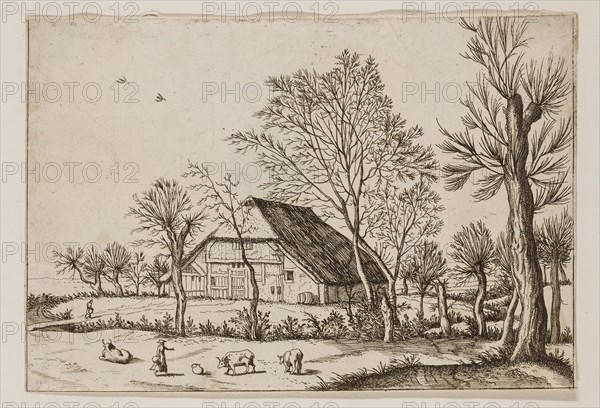 Jan Duetecum, Dutch, Landscape No. 10, ca. 1559, etching printed in black ink on laid paper, Sheet (trimmed within plate mark): 5 3/8 × 7 7/8 inches (13.7 × 20 cm)