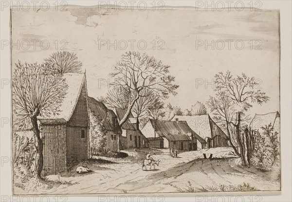 Jan Duetecum, Dutch, Landscape No. 12, ca. 1559, etching and engraving printed in black ink on laid paper, Sheet (trimmed within plate mark): 5 1/2 × 7 1/2 inches (14 × 19.1 cm)