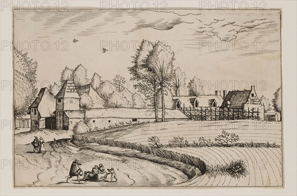 Jan Duetecum, Dutch, Landscape No. 13, ca. 1561, etching and engraving printed in black ink on laid paper, Sheet (trimmed within plate mark): 5 3/8 × 8 inches (13.7 × 20.3 cm)