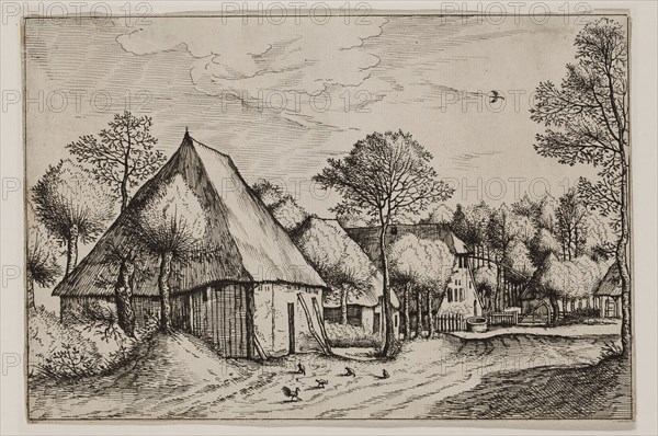 Jan Duetecum, Dutch, Landscape No. 9, ca. 1561, etching and engraving printed in black ink on laid paper, Sheet (trimmed within plate mark): 5 3/8 × 8 inches (13.7 × 20.3 cm)