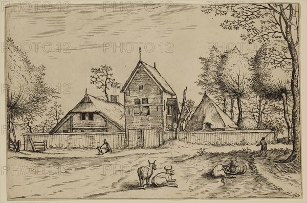 Jan Duetecum, Dutch, Landscape No. 12, ca. 1561, etching and engraving printed in black ink on laid paper, Sheet (trimmed within plate mark): 5 5/8 × 8 inches (14.3 × 20.3 cm)