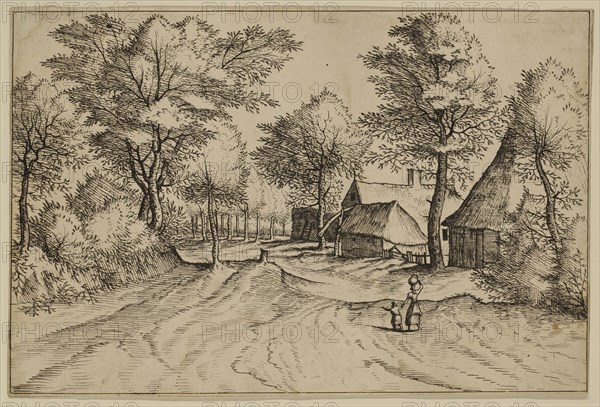Jan Duetecum, Dutch, Landscape No. 1, ca. 1561, etching and engraving printed in black ink on laid paper, Sheet (trimmed within plate mark): 5 3/8 × 8 inches (13.7 × 20.3 cm)