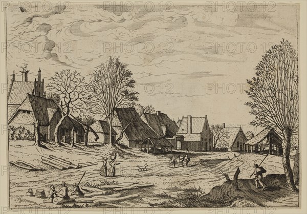 Jan Duetecum, Dutch, Landscape No. 28, ca. 1561, etching and engraving printed in black ink on laid paper, Sheet (trimmed within plate mark): 5 1/2 × 7 7/8 inches (14 × 20 cm)