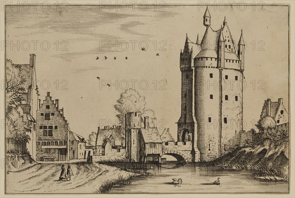 Jan Duetecum, Dutch, Landscape No. 7, ca. 1561, etching and engraving printed in black inkon laid paper, Sheet (trimmed within plate mark): 5 3/8 × 8 inches (13.7 × 20.3 cm)