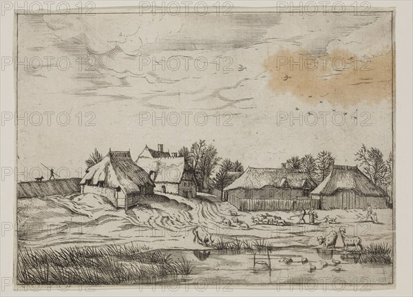 Jan Duetecum, Dutch, Landscape No. 26, ca. 1561, etching and engraving printed in black ink on laid paper, Sheet (trimmed within plate mark): 5 3/4 × 7 7/8 inches (14.6 × 20 cm)