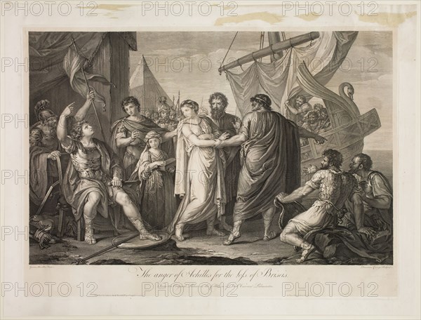 Domenico Cunego, Italian, 1727-1794, after Gavin Hamilton, English, 1723-1798, Anger of Achilles for the Loss of Briseis, 18th Century, Etching and engraving printed in black on wove paper, plate: 17 7/8 x 24 3/4 in.