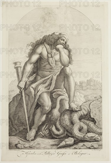 Richard Dalton, English, 1720-1791, after Lodovico Carracci, Italian, 1555-1619, Hercules, between 1720 and 1791, etching and engraving printed in black ink on laid paper, Plate: 20 5/8 × 13 1/2 inches (52.4 × 34.3 cm)