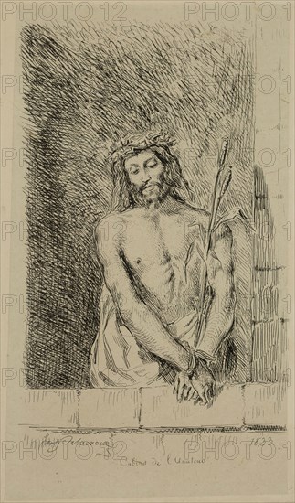 Eugène Delacroix, French, 1798-1863, Le Christ du roseau, 1833, etching printed in black ink on chine collé, Plate: 6 5/8 × 4 inches (16.8 × 10.2 cm)