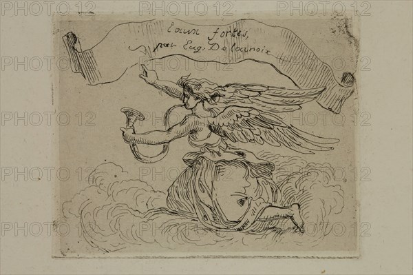 Eugène Delacroix, French, 1798-1863, Ange agenouille sur des nuages, 1833, etching printed on chine collé, Plate: 2 5/8 × 3 3/8 inches (6.7 × 8.6 cm)