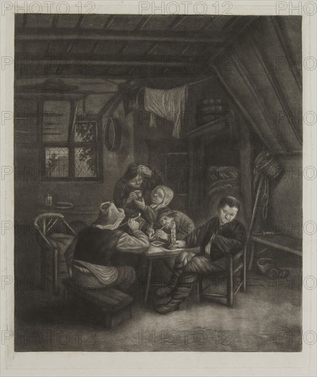 William Baillie, English, 1723-1810, after Adriaen van Ostade, Dutch, 1610-1685, Dutch Interior with Peasants Drinking and Smoking, between 1723 and 1799, etching and engraving printed in black ink on wove paper, Plate: 12 1/2 × 10 3/8 inches (31.8 × 26.4 cm)