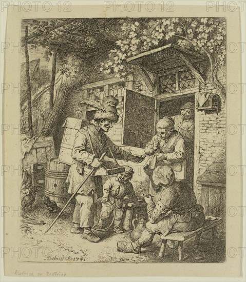 Christian Wilhelm Ernst Dietrich, German, 1712-1774, Pedlar, 1741, etching printed in black ink on wove paper, Plate: 5 5/8 × 4 3/4 inches (14.3 × 12.1 cm)