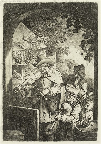 Christian Wilhelm Ernst Dietrich, German, 1712-1774, Itinerant Musicians, ca. 1763, etching printed in black ink on wove paper, Plate: 6 7/8 × 4 5/8 inches (17.5 × 11.7 cm)
