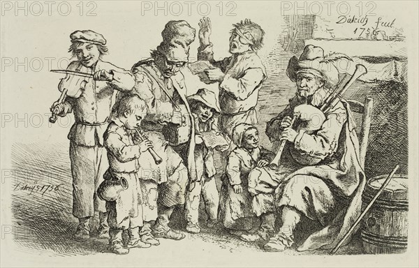 Christian Wilhelm Ernst Dietrich, German, 1712-1774, Musicians, 1756, etching printed in black ink on wove paper, Plate: 3 5/8 × 6 inches (9.2 × 15.2 cm)