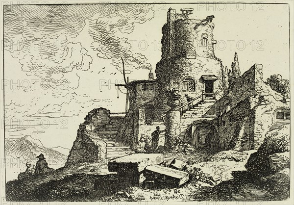 Christian Wilhelm Ernst Dietrich, German, 1712-1774, An Old Tower, 1744, etching printed in black ink on wove paper, Plate: 3 7/8 × 5 5/8 inches (9.8 × 14.3 cm)