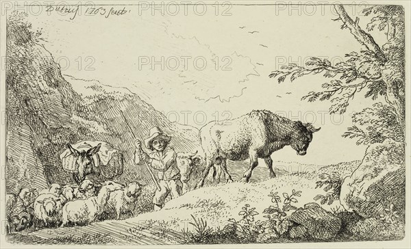 Christian Wilhelm Ernst Dietrich, German, 1712-1774, The Shepherd, 1763, Engraving printed in black ink on wove paper, Plate: 3 1/2 × 5 7/8 inches (8.9 × 14.9 cm)