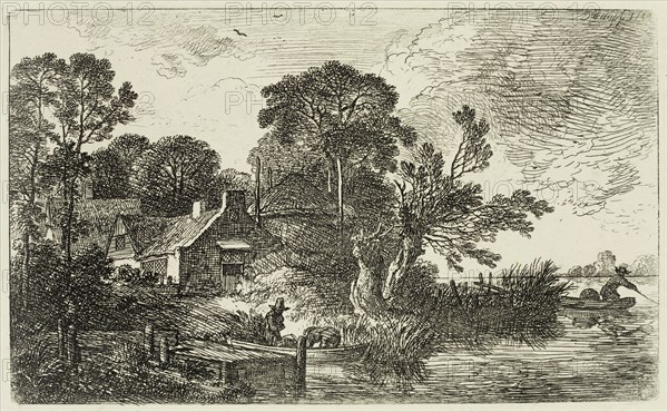 Christian Wilhelm Ernst Dietrich, German, 1712-1774, House by a River, 1744, etching printed in black ink on wove paper, Plate: 3 1/2 × 5 3/4 inches (8.9 × 14.6 cm)