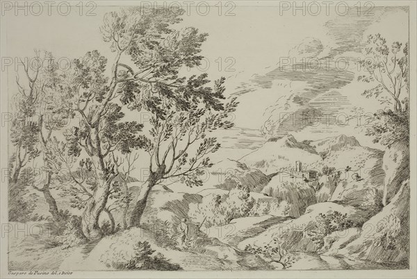 Unknown (French), after Gaspard Dughet, French, 1615-1675, Untitled, between 17th and 18th century, etching printed in black ink on wove paper, Plate: 8 × 11 7/8 inches (20.3 × 30.2 cm)