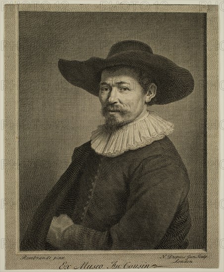 Nicolas Gabriel Dupuis, French, 1698-1771, after Rembrandt Harmensz van Rijn, Dutch, 1606-1669, Portrait of Nicholas Berchem, between 1698 and 1771, engraving printed in black ink on laid paper, Sheet (trimmed within plate mark): 10 1/8 × 8 1/8 inches (25.7 × 20.6 cm)