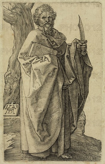 Albrecht Dürer, German, 1471-1528, Bartholomew, 1523, engraving printed in black ink on laid(?) paper, Plate: 4 3/4 × 3 inches (12.1 × 7.6 cm)
