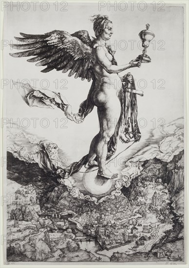 after Albrecht Dürer, German, 1471-1528, Nemesis, between late 15th and 16th century, photomechanical reproduction to scale of the engraving, Sheet: 13 × 9 inches (33 × 22.9 cm)