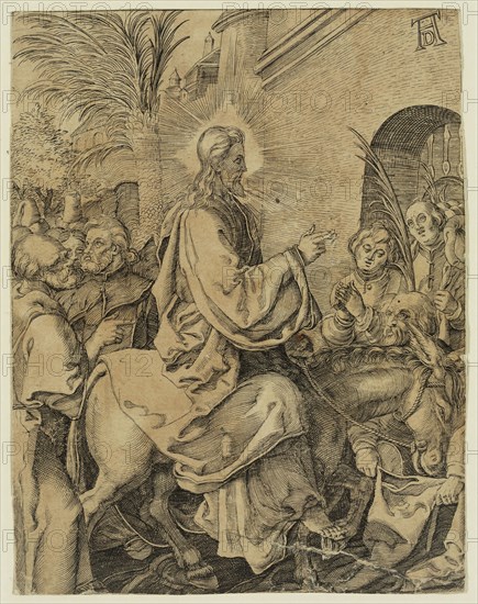 after Albrecht Dürer, German, 1471-1528, Christ's Entry into Jerusalem, between 16th and 18th century, engraving printed in black ink on laid paper, Sheet (trimmed within plate mark): 4 7/8 × 3 3/4 inches (12.4 × 9.5 cm)