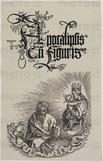 Albrecht Dürer, German, 1471-1528, Virgin Appearing to Saint John, between 1510 and 1511, woodcut printed in black ink on laid paper, Sheet (trimmed): 13 1/2 × 8 5/8 inches (34.3 × 21.9 cm)