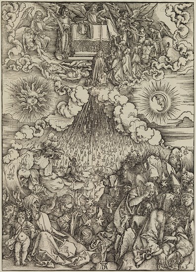Albrecht Dürer, German, 1471-1528, Opening of the Fifth and Sixth Seals, between 1497 and 1498, woodcut printed in black ink on laid paper, Sheet (trimmed to image edge): 15 3/8 × 11 1/8 inches (39.1 × 28.3 cm)