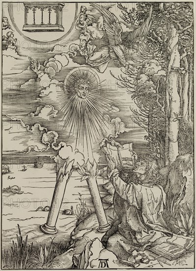 Albrecht Dürer, German, 1471-1528, Saint John Devouring the Book, ca. 1498, woodcut printed in black ink on laid paper, Sheet (trimmed to image): 15 1/2 × 11 1/8 inches (39.4 × 28.3 cm)
