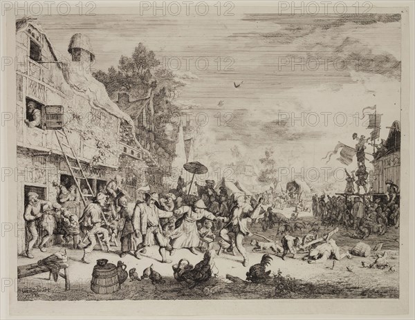 Cornelius Dusart, Dutch, 1660-1704, The Village Fair, 1685, etching printed in black ink on laid paper, Plate (and sheet): 10 1/2 × 13 5/8 inches (26.7 × 34.6 cm)