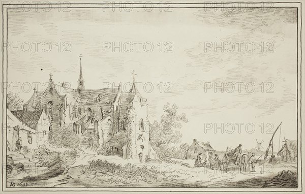 William Baillie, English, 1723-1810, after Jan van Goyen, Dutch, 1596-1656, Landscape with Church, 1771, crayon manner engraving and aquatint printed in black ink on wove paper, Plate: 10 1/2 × 13 1/8 inches (26.7 × 33.3 cm)